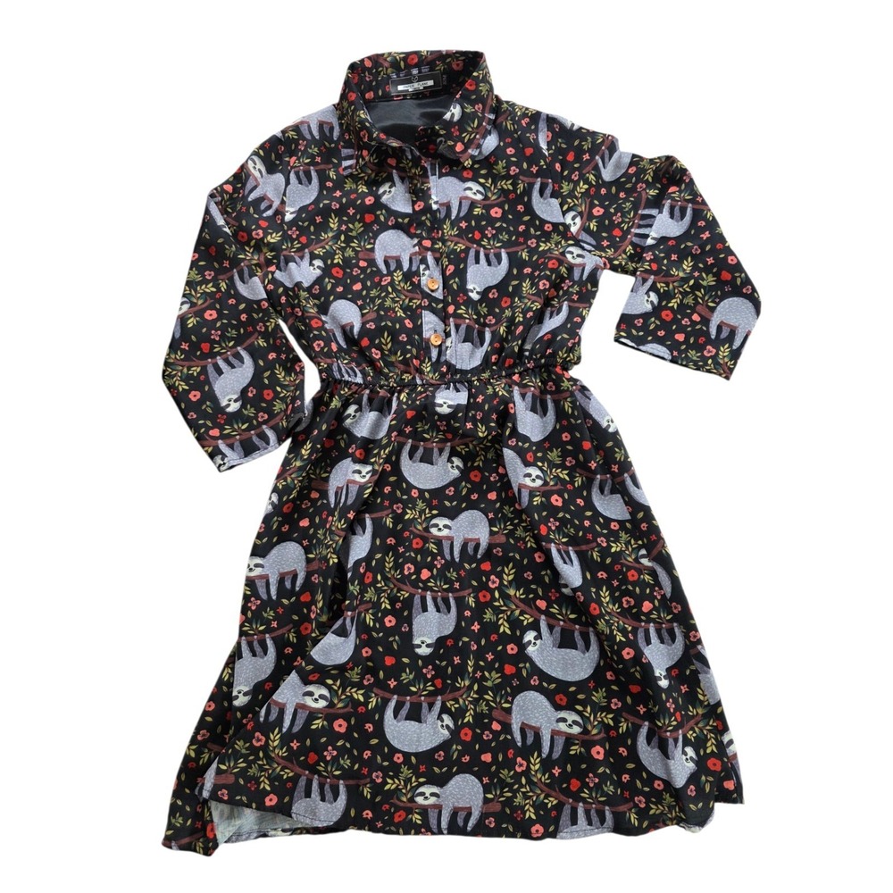 Paper Plane London Button Down Sleeveless Sloth Dress Lined S/M READ